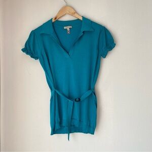 Burberry London Women’s Silk Blend Belted  Polo Shirt Blouse